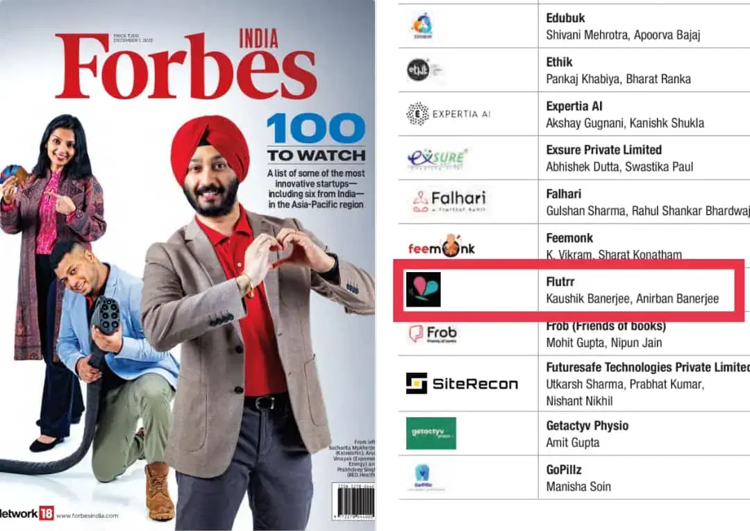 flutrr recognised among Forbes Digital Watch Top 100 Startups
